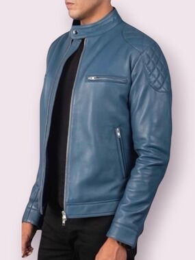 The Jacket Maker Gatsby Buttery Soft Leather Biker Jacket Blue Size XXL